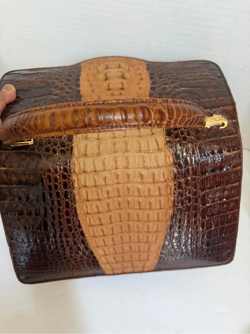 Haesed Crocodile Brown Two-Tone Top Handle